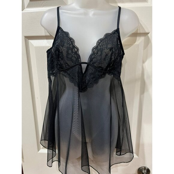 NWT Victorias Secret Black Sheer Lace Babydoll Lingerie With Adjustable Straps S - Picture 6 of 7